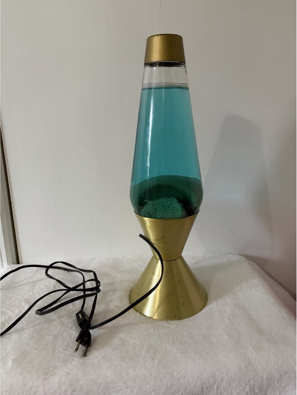 Lava Lamp Starlight Lava Lite Gold Base Aqua Blue Teal 60s 70s MCM